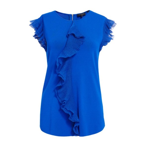 Ted Baker Royal Blue Frill Ponte-Knit Top - Picture 1 of 9